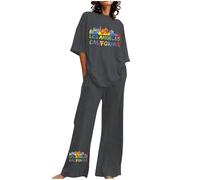 Vhersily 2026 Tuta da Jogging da Donna Due Pezzi con Stampa a Lettere a Maniche Corte e Pantaloni Lunghi Elastico Vita alla Moda Curvy Completo Streetwear per Ginnastica Palestra Fitness Workout