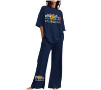 Vhersily 2026 Tuta da Jogging da Donna Due Pezzi con Stampa a Lettere a Maniche Corte e Pantaloni Lunghi Elastico Vita alla Moda Curvy Completo Streetwear per Ginnastica Palestra Fitness Workout