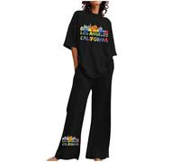 Vhersily 2026 Tuta da Jogging da Donna Due Pezzi con Stampa a Lettere a Maniche Corte e Pantaloni Lunghi Elastico Vita alla Moda Curvy Completo Streetwear per Ginnastica Palestra Fitness Workout
