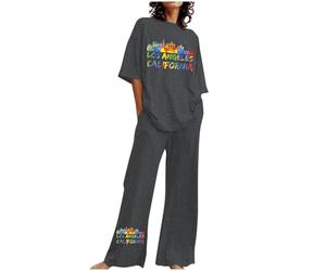 Vhersily 2026 Tuta da Jogging da Donna Due Pezzi con Stampa a Lettere a Maniche Corte e Pantaloni Lunghi Elastico Vita alla Moda Curvy Completo Streetwear per Ginnastica Palestra Fitness Workout