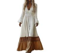 Vhersily Abiti da Sera Donna Lunghi Eleganti, Western Cowgirl Anni '70 Vintage Elegante Maxi Abito Colorblock Autunno Casual Long Sleeve Boho Dress, alla Moda, Abbigliamento Primavera, Sexy