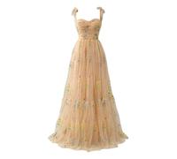 Vhersily Abiti Damigella d'Onore, Donna Ricamo Floreale Tulle Abiti da Ballo, Corsetto Lungo Spaghetti Fata Ruggine Abito da Sera Formale Vestito da Festa, Vestiti Primaverile, da Cocktail, Raffinato