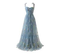 Vhersily Abiti Damigella d'Onore, Donna Ricamo Floreale Tulle Abiti da Ballo, Corsetto Lungo Spaghetti Fata Ruggine Abito da Sera Formale Vestito da Festa, Vestiti Primaverile, da Cocktail, Raffinato