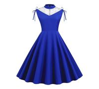 Vhersily Abito Da Donna Anni '50, A Maniche Corte, Per Feste, Cocktail, Vintage, Con Scollo A V, Lunghezza Al Ginocchio, Con Bottoni Plissettati, Stile Audrey Hepburn, Da Sera Estivo, da Discoteca