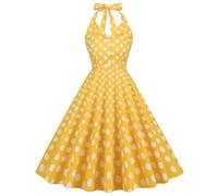 Vhersily Abito da Donna Vintage Anni '50 con Collo Halter A Pois Senza Maniche Sera retrò Cocktail al Ginocchio Ballo di Matrimonio, per Vacanze, Feste, Discoteche, Serate Danza, per Luna di Miele