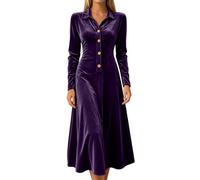 Vhersily Abito da Sera Elegante a Maniche Lunghe in Velluto Abiti Curvy | Abito Longuette Da Donna In Velluto Abito A Maniche Lunghe Con Bottoni Sul Davanti For La Sera Della Festa