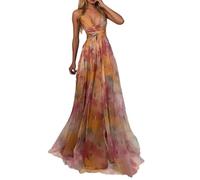 Vhersily Abito da Sposa Curvy, Abiti Donna Lungo, Estivi Scollo a V Senza Maniche Vestiti Stampa Floreale, alla Moda, Fresche e Traspirant, Stile Streetwear, Abiti Damigella, Vestitini Sexydonna Hot