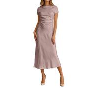 Vhersily Abito In Raso Da Donna Maniche Corte Abiti Lunga Da Damigella D'Onore Pieghettato Abito Maxi Chic Aderente Cerimonia Abiti Curvy Eleganti Romantico da Sera Cocktail Vestito Sexydonna Hard