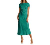 Vhersily Abito In Raso Da Donna Maniche Corte Abiti Lunga Da Damigella D'Onore Pieghettato Abito Maxi Chic Aderente Cerimonia Abiti Curvy Eleganti Romantico da Sera Cocktail Vestito Sexydonna Hard