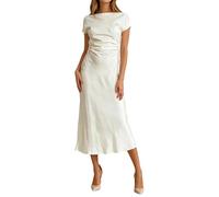 Vhersily Abito In Raso Da Donna Maniche Corte Abiti Lunga Da Damigella D'Onore Pieghettato Abito Maxi Chic Aderente Cerimonia Abiti Curvy Eleganti Romantico da Sera Cocktail Vestito Sexydonna Hard