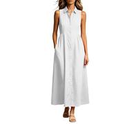 Vhersily Abito Lungo Senza Maniche da Donna Estivo con Colletto e Bottoni Abiti Lunga Chic Aderente Romantico Cerimonia Abiti Curvy Eleganti e Formale Vestito Sexydonna Hard per Vacanze al Mare