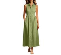 Vhersily Abito Lungo Senza Maniche da Donna Estivo con Colletto e Bottoni Abiti Lunga Chic Aderente Romantico Cerimonia Abiti Curvy Eleganti e Formale Vestito Sexydonna Hard per Vacanze al Mare