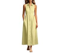 Vhersily Abito Lungo Senza Maniche da Donna Estivo con Colletto e Bottoni Abiti Lunga Chic Aderente Romantico Cerimonia Abiti Curvy Eleganti e Formale Vestito Sexydonna Hard per Vacanze al Mare
