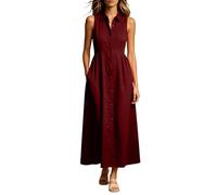 Vhersily Abito Lungo Senza Maniche da Donna Estivo con Colletto e Bottoni Abiti Lunga Chic Aderente Romantico Cerimonia Abiti Curvy Eleganti e Formale Vestito Sexydonna Hard per Vacanze al Mare