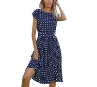 Vhersily Abito Midi con Motivo a Puntini Pieghe Dinamiche e Maniche Corte per Look retrò-Chic - Vestito A Pois Donna Motivi Pallini Decorative Stile retrò Vestiti Anni 70 per Matrimoni, Anniversari