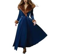 Vhersily Abito Western da Donna Sexy Deep V Collo in Pelliccia Sintetica Maxi Abito Invernale Caldo Lungo per Carnevale Cerimonia Slim Fit Regalo Natalizio Capodanno Costume da Principessa Seducente