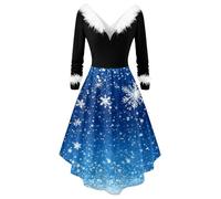 Vhersily Allenamento Natale Stile Pin Up Scollo a V Pelliccia Elegante Casual Aderente Grande Swing Abito Autunno e Inverno da Festa Abiti Natalizi Curvy Xmas Abiti Da Sera Regalo Natalizia Capodanno