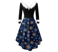 Vhersily Allenamento Natale Stile Pin Up Scollo a V Pelliccia Elegante Casual Aderente Grande Swing Abito Autunno e Inverno da Festa Abiti Natalizi Curvy Xmas Abiti Da Sera Regalo Natalizia Capodanno