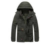 Vhersily Black Friday Giacca Invernale Uomo Lungo Zip Elegante Cappotto Caldo Vintage in Pile Giubbino Antivento Fodera Moto con Cappuccio Parka Giubbotto Anti