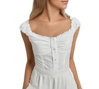 Vhersily Camicetta da Donna Casual, A Maniche Corte, con Scollo A V, con Bottoni, Elegante, per Costume Tradizionale Bavarese Oktoberfest, alla Moda, Clubwear, Abito Veneziano Festa Birra Baviera