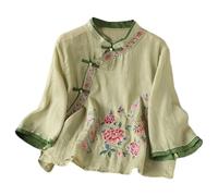 Vhersily Camicetta da Donna, Lino di Cotone Ricamato Tops con Allentato Estivo, Vintage Ricamata Casual Corta Maglia, Camicie Particolari Sexy Top Elegante Donna Cerimonia Fantasia