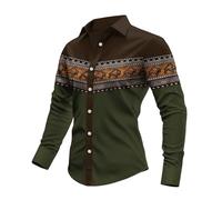 Vhersily Camicia Grafica Tribale da Uomo Camicie a Maniche Lunghe in Stile Occidentale Vintage con Colletto a Bavero Button Down Camicetta da Strada Hip Hop Comoda Morbida per Mezze Stagioni, Lavoro