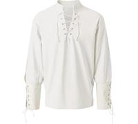 Vhersily Camicia Henley da Uomo, Stile retrò, Punk, Medievale, in Cotone Scollo a V Pirata Colonial Rinascimentale Poeta Camicetta Lacci e Polsini in Pizzo, Volant sul Davanti, per Cosplay