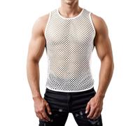 Vhersily Canottiera Uomo 2026 Guardare Attraverso Manica Corta Canotta Sexy Maglia Trasparente a Rete Mesh Fishnet Trasparenti Maglietta Maglia Intima Vintage Performance per Mare Spiaggia Vacanza