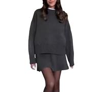 Vhersily Completo Da Donna Alla Moda In Due Pezzi Con Maglione Girocollo Top Gonna Set Maglione Vestito in Maglia Elegante con Tasche Midi Vestiti da Cocktail Vintage Ufficio per Matrimoni, Cerimonia