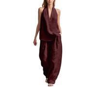Vhersily Completo Donna Elegante Casual Estivo Composto da Canotta Senza Maniche e Pantaloni da Cerimonia Cocktail Cerimonia Boho Set Coordinato Matrimoni Primavera Vacanza da Spiaggia