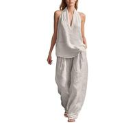 Vhersily Completo Donna Elegante Casual Estivo Composto da Canotta Senza Maniche e Pantaloni da Cerimonia Cocktail Cerimonia Boho Set Coordinato Matrimoni Primavera Vacanza da Spiaggia