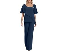 Vhersily Completo Donna Elegante Chiffon Camicia a Maniche Corte et Pantalon 2 Pezzi Set Taille Haute Taglia Grande Cerimonia Outfits, Per Tempo Libero, Allenamento, Traspirante, per Cocktail, Feste