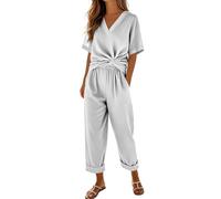 Vhersily Completo Donna Elegante Tuta Estivo 2 Pezzi Set Maniche Corte Top e Pantaloni Curvy Completo Streetwear Jogging Passeggiata Casual Pigiama Ginnastica per Uso Quotidiano e Vacanze al Mare
