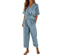 Vhersily Completo Donna Elegante Tuta Estivo 2 Pezzi Set Maniche Corte Top e Pantaloni Curvy Completo Streetwear Jogging Passeggiata Casual Pigiama Ginnastica per Uso Quotidiano e Vacanze al Mare