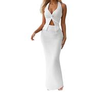 Vhersily Completo Elegante con Top Avvolgente e Gonna a Strati per Look Sofisticato da Cerimonia o Eventi - Abiti da Donna Lunghi Eleganti Collo Legato Sirena in Tessuto Fluido per Matrimoni