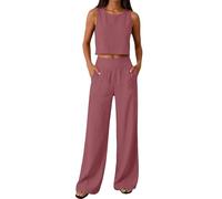 Vhersily Completo Estivo Donna Lino Tailleur Estiva Senza Maniche Girocollo Tuta Completa Cotone Completi Estivi Set Streetwear Jogging Passeggiata Casual Pigiama Ginnastica per Palestra Vacanze