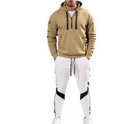 Vhersily Completo Sportivo Uomo Cotone Giacca con Zip Cappuccio + Pantaloni Jogger per Palestra Strada e Transizioni Stagionali, 2 Pezzi, Ginnastica Activewear, per Indossare Nuovo Semestre
