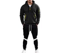 Vhersily Completo Sportivo Uomo Cotone Giacca con Zip Cappuccio + Pantaloni Jogger per Palestra Strada e Transizioni Stagionali, 2 Pezzi, Ginnastica Activewear, per Indossare Nuovo Semestre