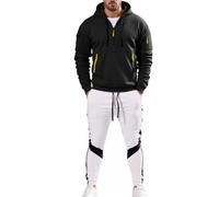 Vhersily Completo Sportivo Uomo Cotone Giacca con Zip Cappuccio + Pantaloni Jogger per Palestra Strada e Transizioni Stagionali, 2 Pezzi, Ginnastica Activewear, per Indossare Nuovo Semestre