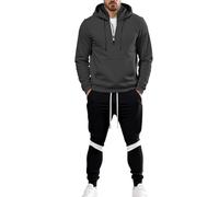 Vhersily Completo Sportivo Uomo Cotone Giacca con Zip Cappuccio + Pantaloni Jogger per Palestra Strada e Transizioni Stagionali, 2 Pezzi, Ginnastica Activewear, per Indossare Nuovo Semestre