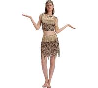 Vhersily Costume Da Giungla Da Donna, Per Cosplay, Età Della Pietra, Leopardo Indiano, Caftano, Bandana e Scaldamuscoli Wilma Stile Basic Vintage Rave Partito Clubwear Curvy Costumi Carnevale