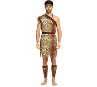 Vhersily Costume Da Giungla Da Uomo, Per Cosplay, Età Della Pietra, Leopardo Indiano, Caftano, Bandana e Scaldamuscoli Costume Di Carnevale Wilma Stile Basic Vintage Rave Partito Clubwear
