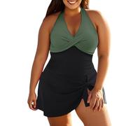 Vhersily Costume Intero Taglie Forti con Scollo A V E Nodo Anteriore, Mare con Gonna Push Up Costumi Intero Piscina Curvy Controllo Pancia Bikini, Sport Spiaggia Monokini, da Beachwear