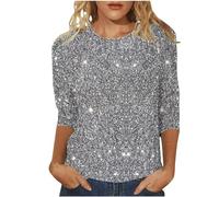 Vhersily Cyber of Monday Camicetta Paillettes Maglietta Invernali con Scollo a V a Maniche a 3/4 T Shirt Glitter da Sera Capodanno Maglia Elegante Tops Cerimonia Taglie Forti per Feste e Festival