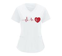 Vhersily Divise Sala Operatoria Donna - Casacca Donna Cura Cuore Stampato Abbigliamento da Lavoro Manica Corta Scollo A V per Infermiera Dentista Medici Cameriera Uniformi Top