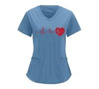Vhersily Divise Sala Operatoria Donna - Casacca Donna Cura Cuore Stampato Abbigliamento da Lavoro Manica Corta Scollo A V per Infermiera Dentista Medici Cameriera Uniformi Top