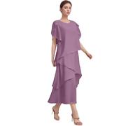 Vhersily Donna 2026 Estivo Abito in Chiffon Casual Senza Maniche con Scollo Rotondo Media Lunghezza Abiti in Ferro a Torta Confortevole Da Damigella D'Onore A Linea Vestito Primavera Abiti Da Sposa