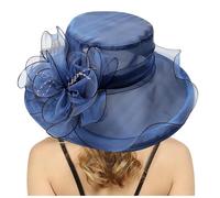 Vhersily Donna Cappello da Sole Protezione Estate Donne Spiaggia della Chiesa Tesa Cappelli Sposa Cerimonia Organza Larga con Grande Fiore Elegante