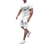 Vhersily Estivi Completi Set corto da uomo, 2 pezzi, tuta estiva a maniche corte, polo e pantaloncini, set casual sportivo peril tempo libero e Confortevole, in tinta unita, allenamento, Streetwear