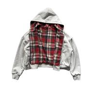 Vhersily Felpa con Cappuccio con Cerniera Reversibile Patchwork Scozzese da Uomo e da Donna Anni 2000 Rock Street Style Rap Felpa con Stampata Allentata Morbido Moda Y2k Regalo Anniversario, Fidanzati